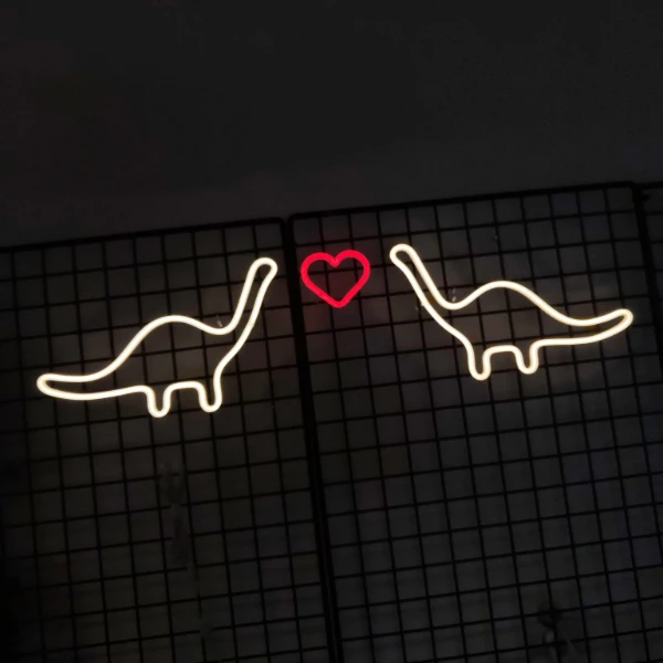 Neon LED z dinozaurami i sercem – dekoracja do sypialni lub pokoju